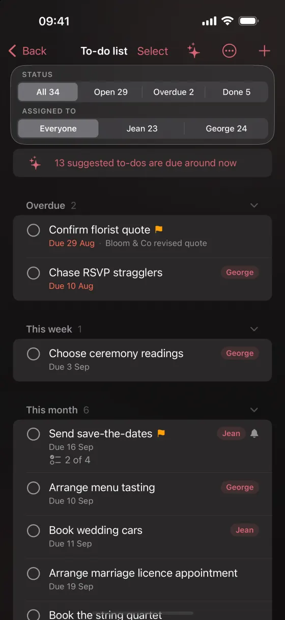 The to-do list on iPhone: the same tasks, with what is overdue at the top.