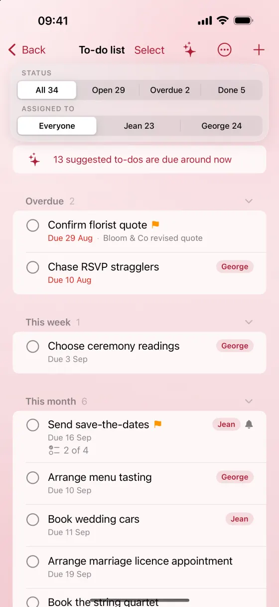 The to-do list on iPhone: the same tasks, with what is overdue at the top.